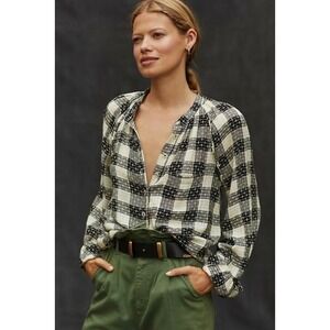 Pilcro Anthropologie Plaid Wool Blend Button Front‎ Blouse Small Boho Academia